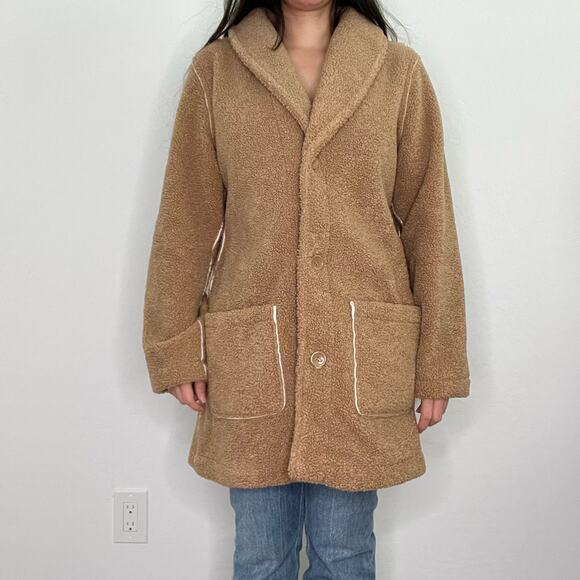Susan Graver Camel Sherpa Teddy Coat Button Front Jacket Small Shacket - Picture 3 of 12